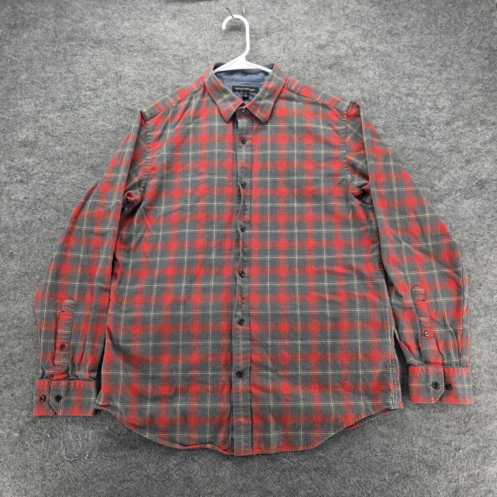 Banana Republic Shirt Mens L Red Plaid Flannel Long Sleeve Button Up Regular Fit